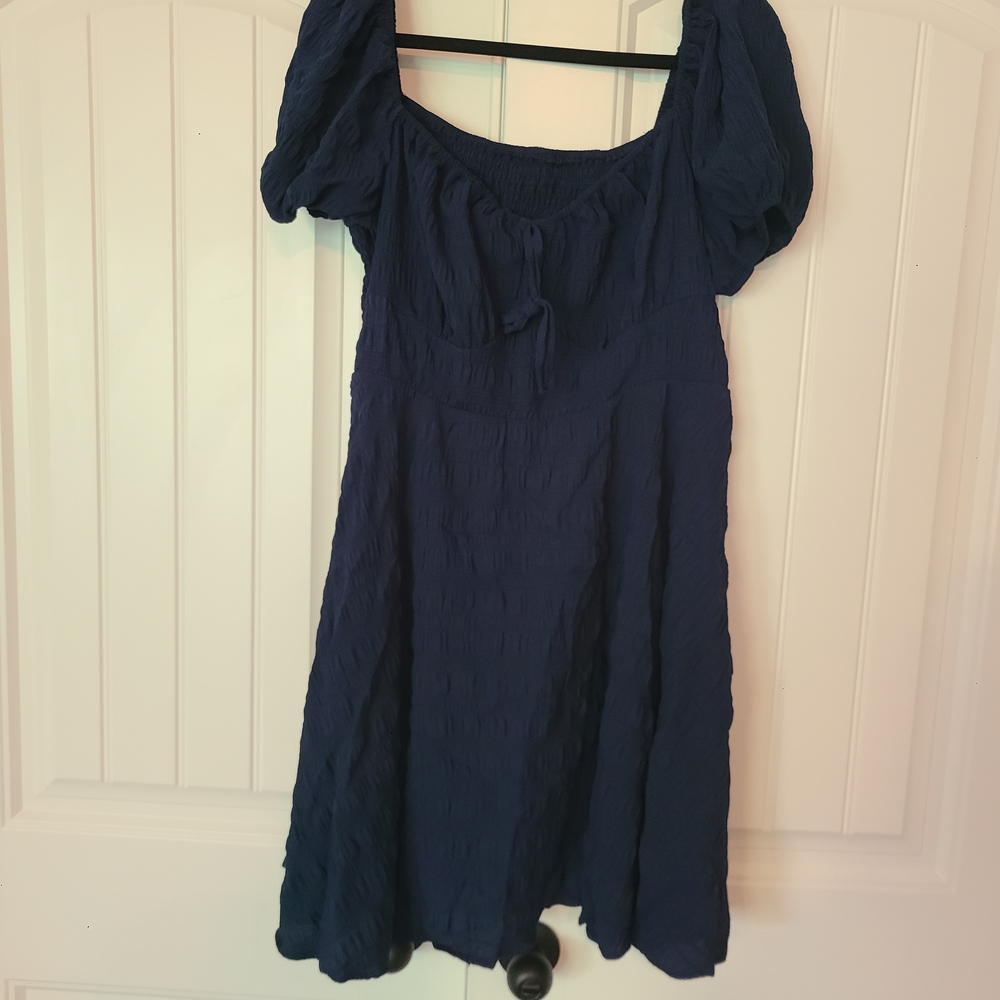 Milkmaid Style Top, Navy Blue Dress
